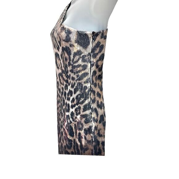 Jument One Shoulder BodyCon Mini Dress Womens Size 4 Leopard Sequin - Picture 3 of 6